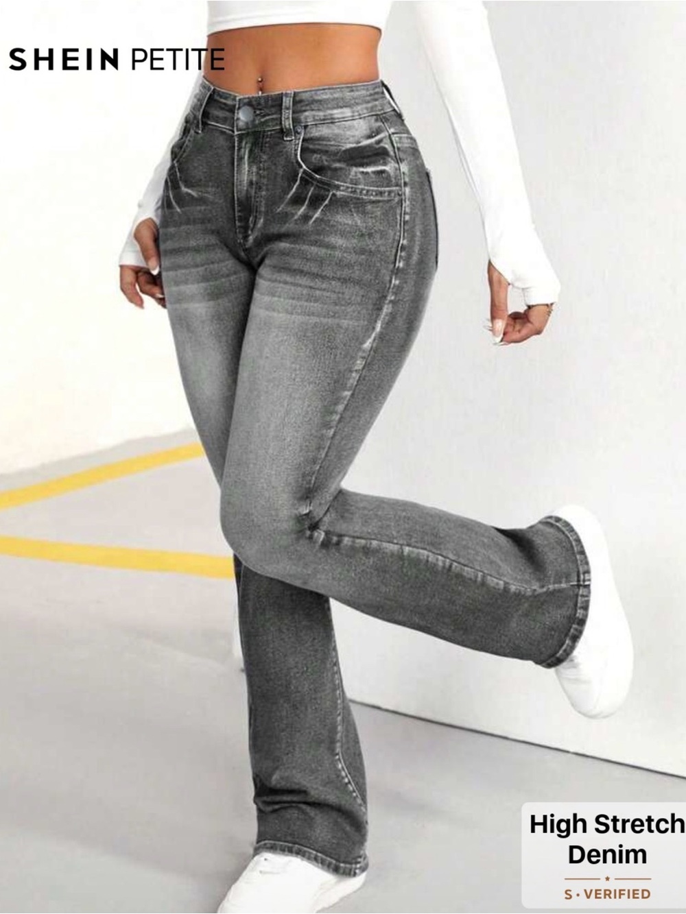 SHEIN Women's Faded Grey Bootcut Jeans